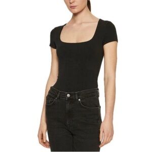 Abercrombie & Fitch Black Short-Sleeve Portrait Neck Bodysuit NWT